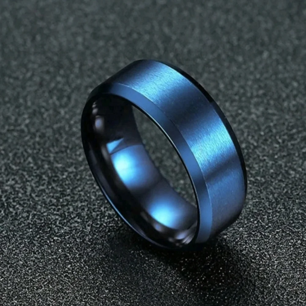 Matte Blue High Polish Stainless Steel Classic Plain Ring Wedding Band Men-Women